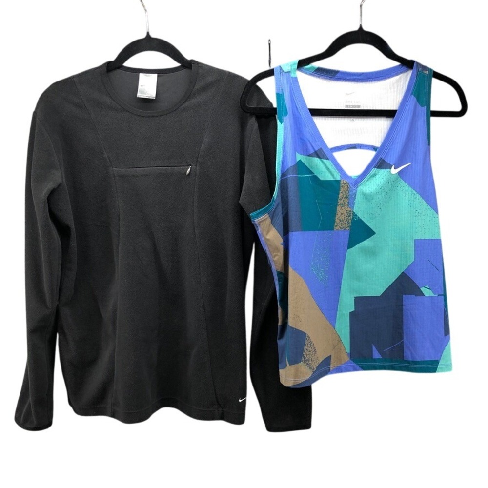 Nike Activewear Set Womens Large L Black Blue Therma-FIT Pullover Dri-FIT Tank